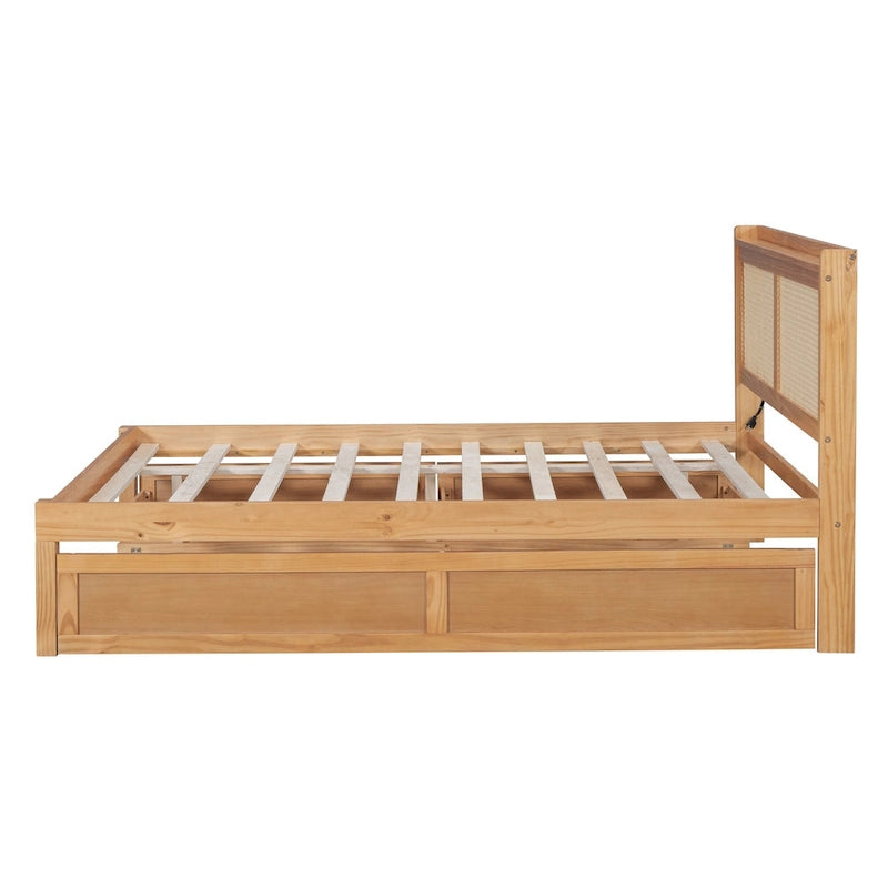 Full Size Bed Frame with Rattan Headboard
