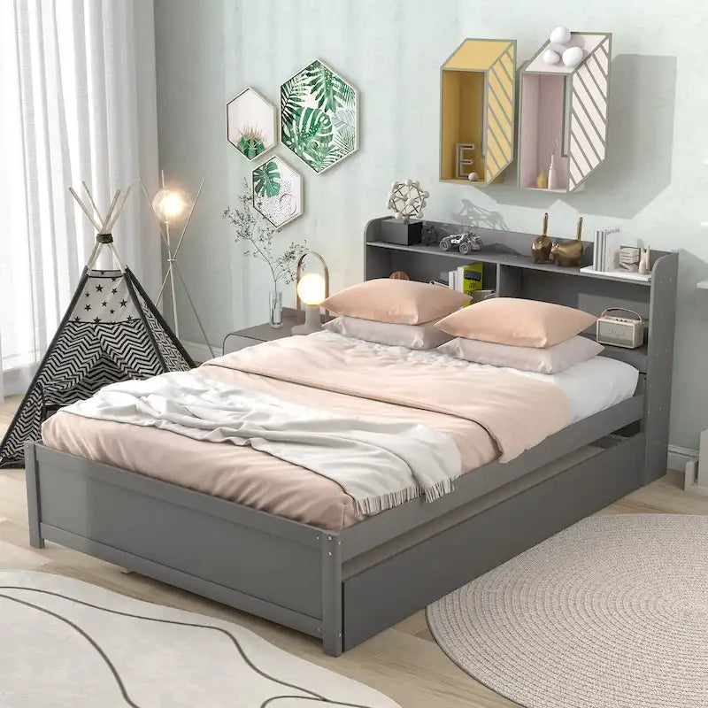Bed with Trundle,Bookcase