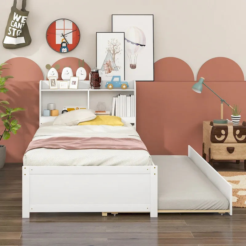 Bed with Trundle,Bookcase