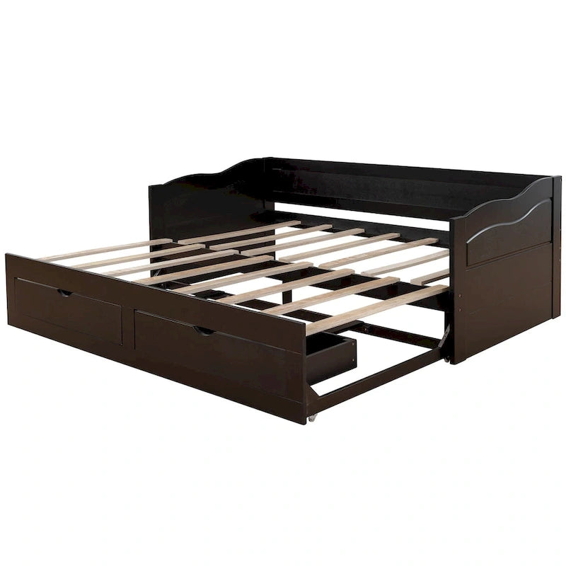 Wooden Daybed with Trundle Bed and Two Storage Drawers