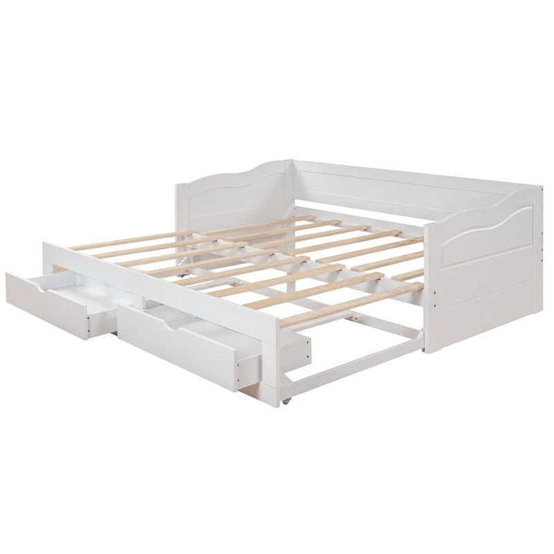 Wooden Daybed with Trundle Bed and Two Storage Drawers