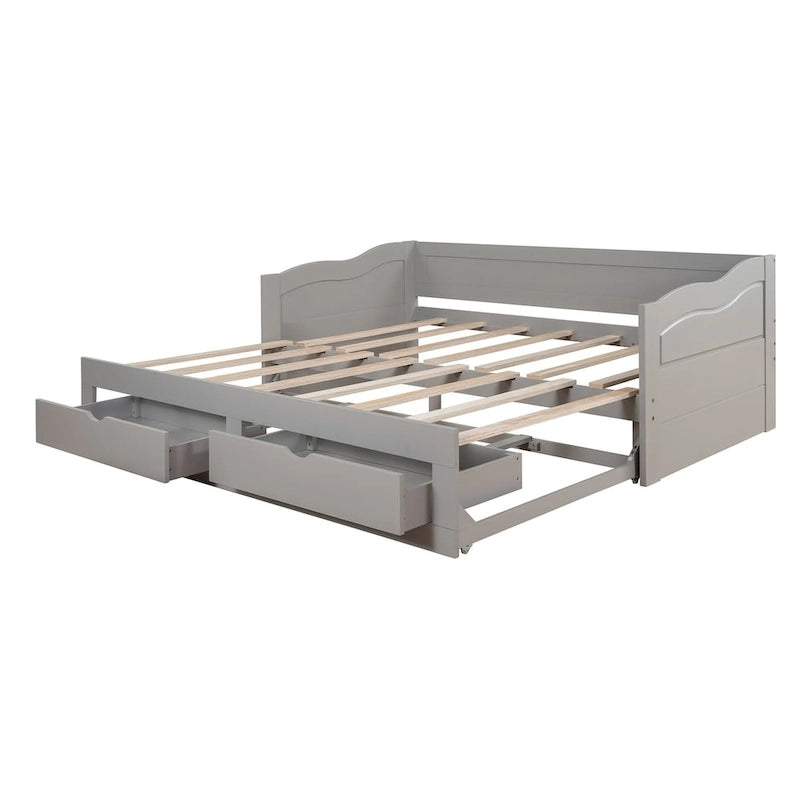Wooden Daybed with Trundle Bed and Two Storage Drawers