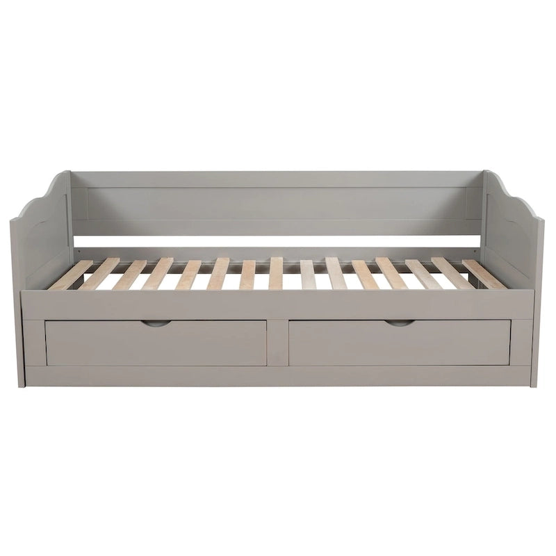 Wooden Daybed with Trundle Bed and Two Storage Drawers