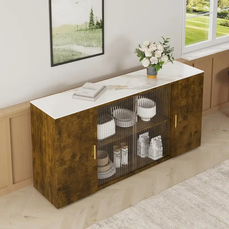 Modern Wooden Side Cabinets with 2 Doors and 1 Glass Doors