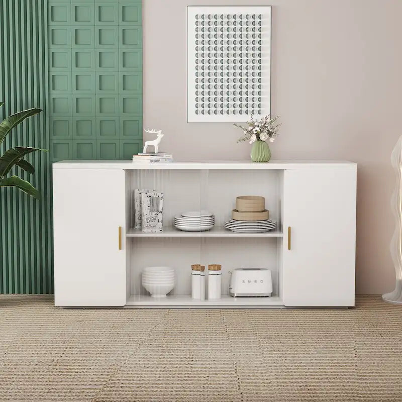 Modern Wooden Side Cabinets with 2 Doors and 1 Glass Doors