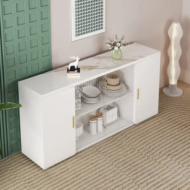 Modern Wooden Side Cabinets with 2 Doors and 1 Glass Doors