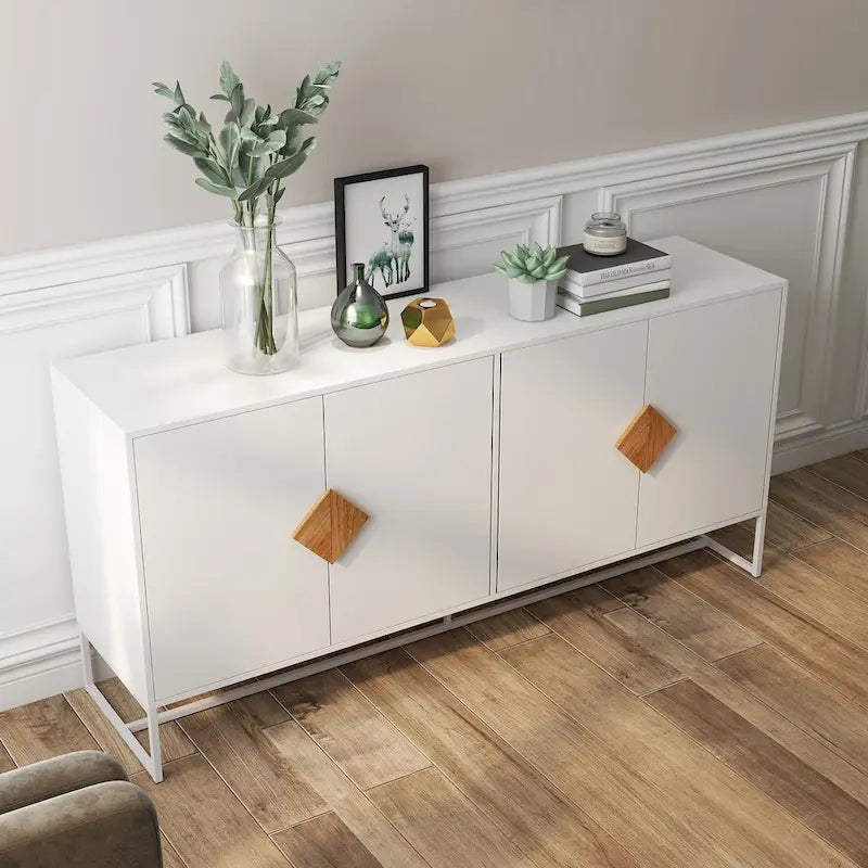 Solid Wood Square Shape Handle Deisign Sideboard with Doors