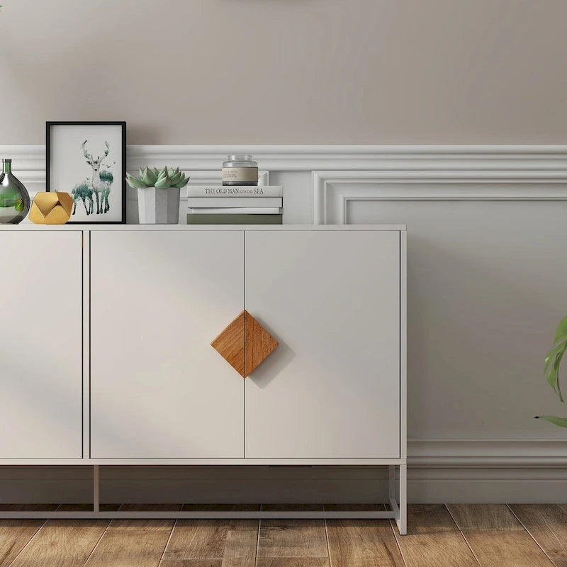 Solid Wood Square Shape Handle Deisign Sideboard with Doors
