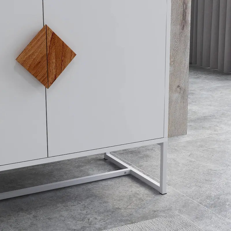Solid Wood Square Shape Handle Deisign Sideboard with Doors