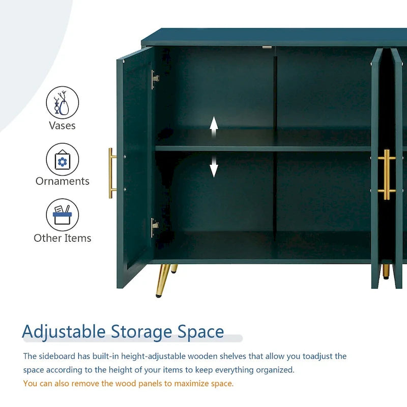 Wood Tv Stand With Storage Cabinet & Adjustable Shelves