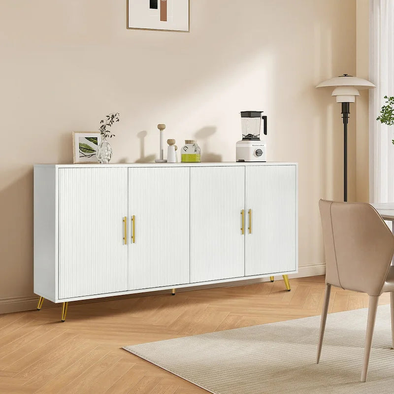 Wood Tv Stand With Storage Cabinet & Adjustable Shelves