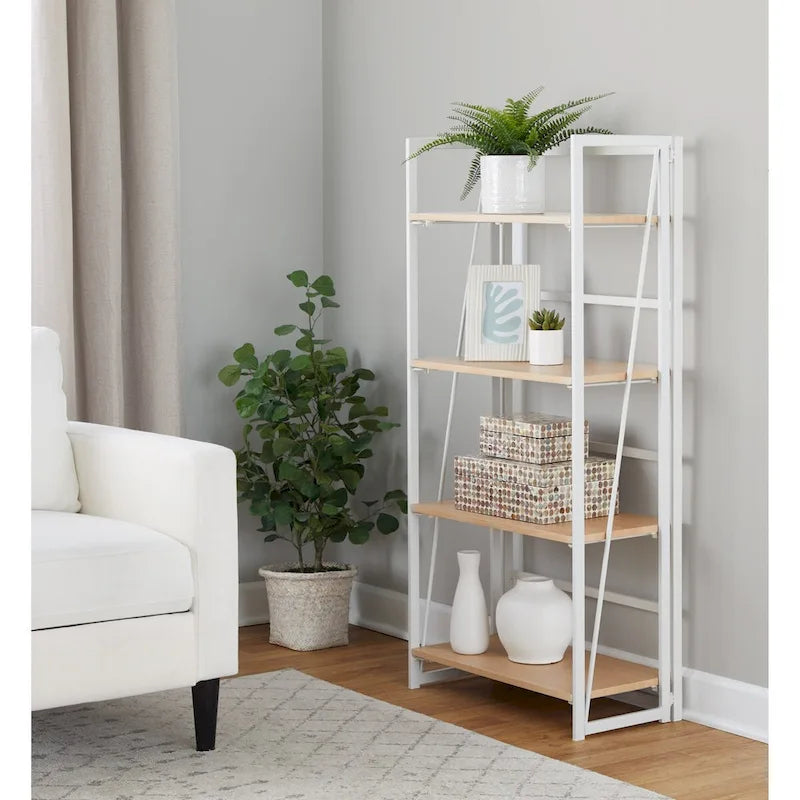 Dakota Contemporary Bookcase in Painted Metal and Natural Wood