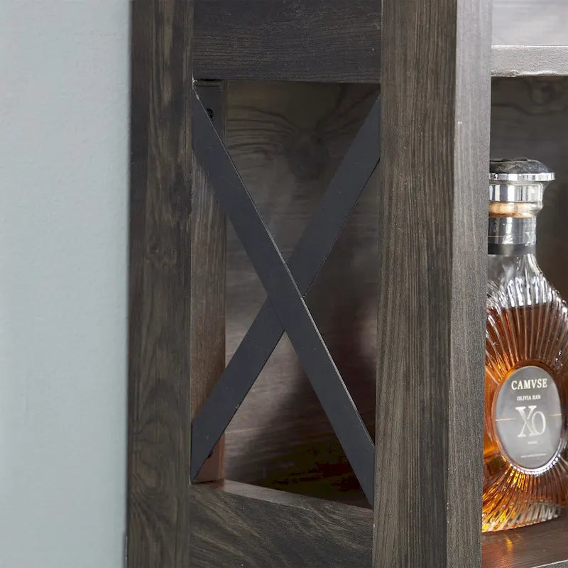 Coffee Bar Cabinet with Hollow Out Barn Design Wood Cabinet