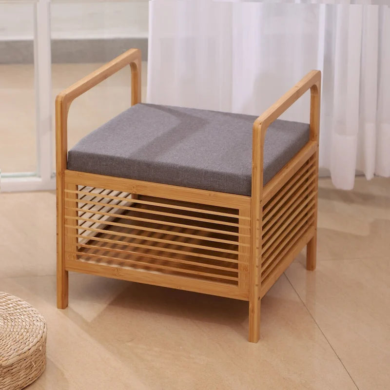 Proman Products SH17236 Cambridge Bamboo Square Storage Shoe bench, Natural, 19.5 W x 19.5 D x 21.5 H