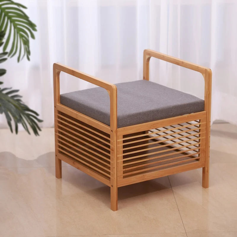 Proman Products SH17236 Cambridge Bamboo Square Storage Shoe bench, Natural, 19.5 W x 19.5 D x 21.5 H