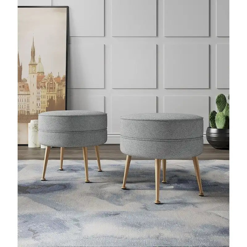 Manhattan Comfort Bailey Mid Century Modern Woven Upholstered Round Ottoman