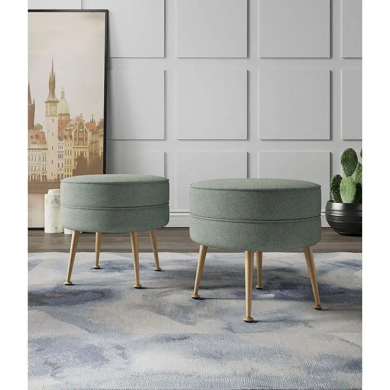 Manhattan Comfort Bailey Mid Century Modern Woven Upholstered Round Ottoman