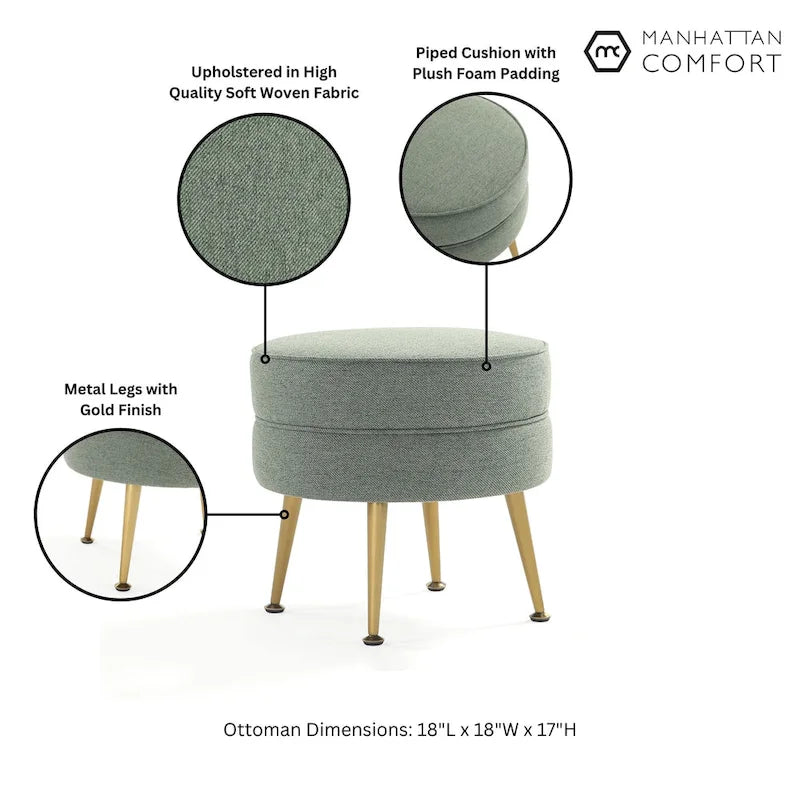 Manhattan Comfort Bailey Mid Century Modern Woven Upholstered Round Ottoman