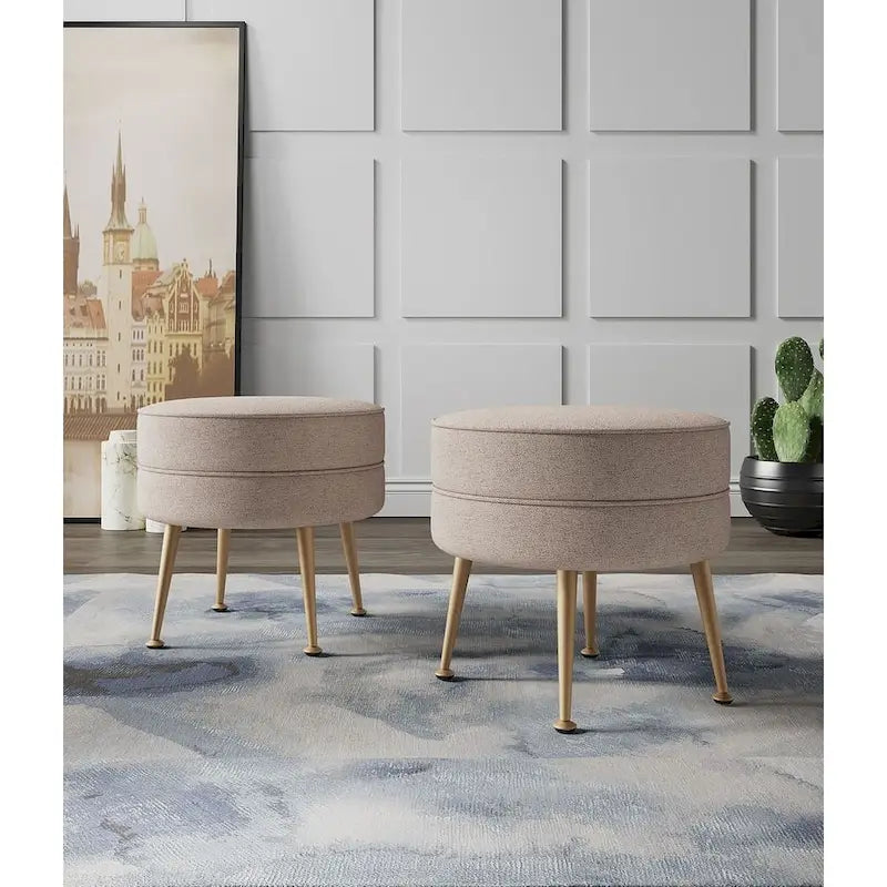 Manhattan Comfort Bailey Mid Century Modern Woven Upholstered Round Ottoman