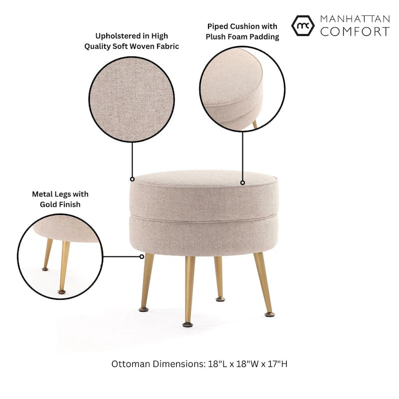 Manhattan Comfort Bailey Mid Century Modern Woven Upholstered Round Ottoman