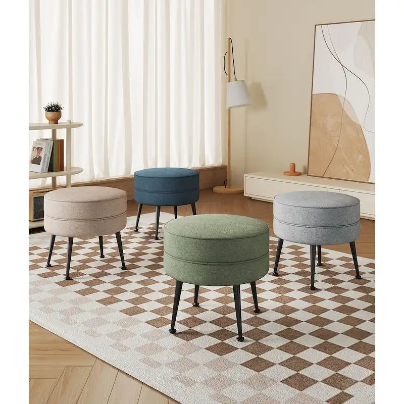 Manhattan Comfort Bailey Mid Century Modern Woven Upholstered Round Ottoman