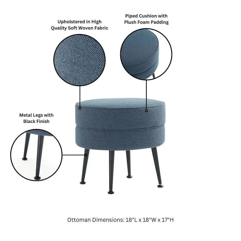 Manhattan Comfort Bailey Mid Century Modern Woven Upholstered Round Ottoman