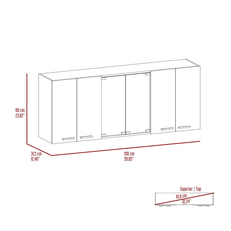 Superior 150 Wall Cabinet With Glass, Four Interior Shelves, Two Double Door