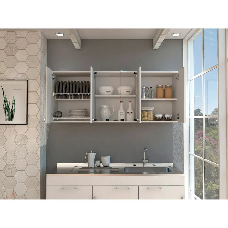 Superior 150 Wall Cabinet With Glass, Four Interior Shelves, Two Double Door