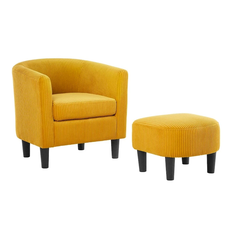 Modern Fabric Upholstered Accent Chair with Ottoman Foot Rest