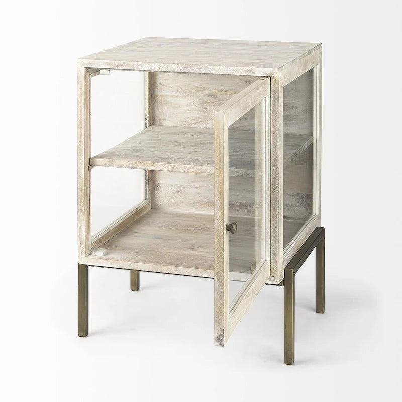 Rustic Weathered White and Gold Shadowbox Cabinet - 24 H x 22 W x 22 D