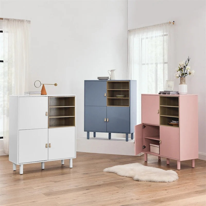 Modern Wood Sideboard Cabinet with Round Legs and Shelf - N/A