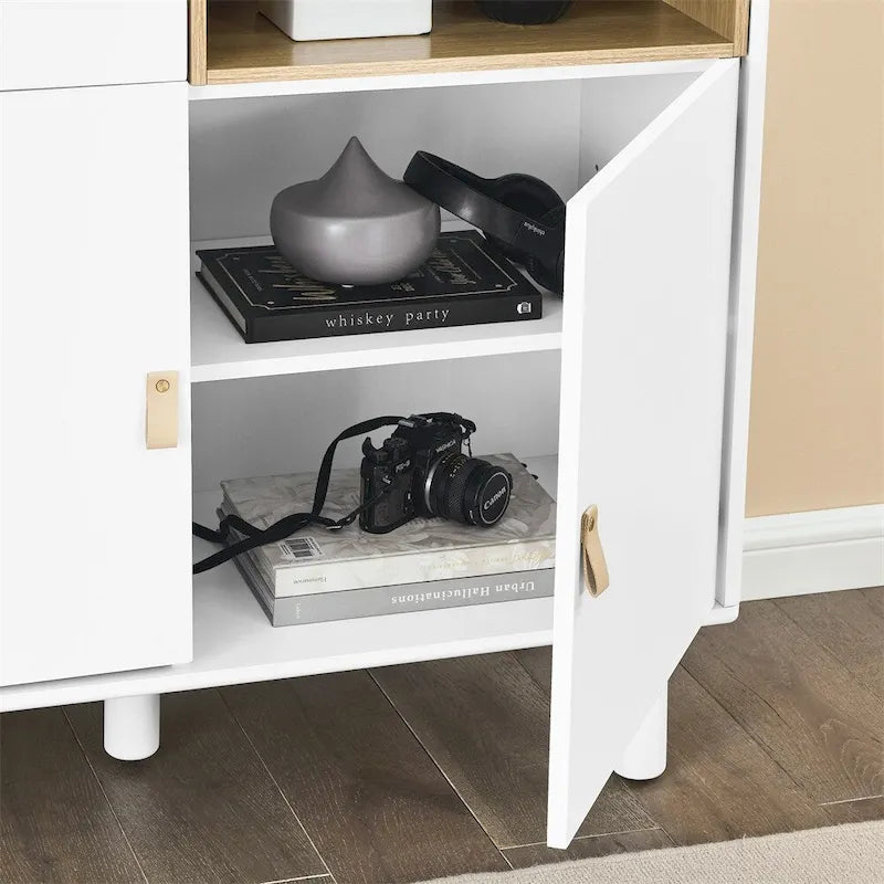 Modern Wood Sideboard Cabinet with Round Legs and Shelf - N/A