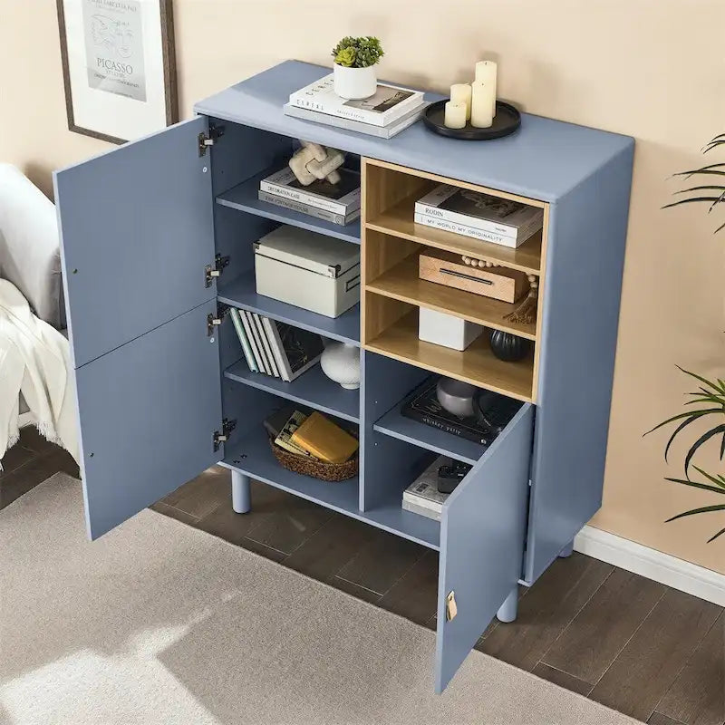 Modern Wood Sideboard Cabinet with Round Legs and Shelf - N/A