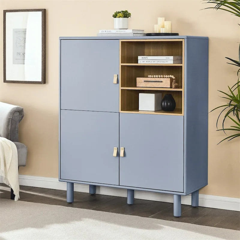 Modern Wood Sideboard Cabinet with Round Legs and Shelf - N/A
