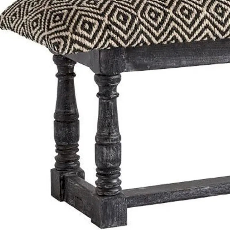 HomeRoots 56 Black and White and Gray Upholstered Cotton Blend Trellis Bench - 56