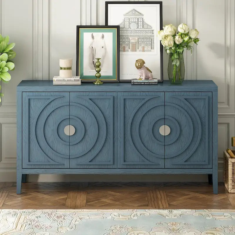Retro Sideboard door with Circular Groove Design Round Metal Door Handle for Entrance, Dinning Room, Living Room (Gray)