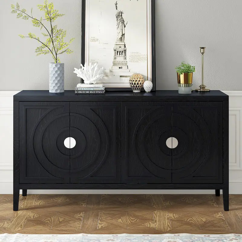 Retro Sideboard door with Circular Groove Design Round Metal Door Handle for Entrance, Dinning Room, Living Room (Gray)
