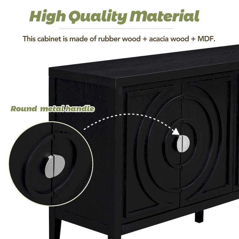 Retro Sideboard door with Circular Groove Design Round Metal Door Handle for Entrance, Dinning Room, Living Room (Gray)