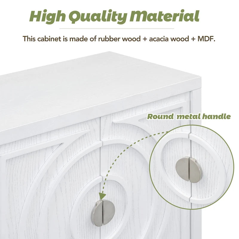 Retro Sideboard door with Circular Groove Design Round Metal Door Handle for Entrance, Dinning Room, Living Room (Gray)