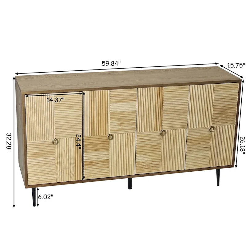 Elegant Vintage 4-Door Cabinet with Carved Effect Decoration Doors