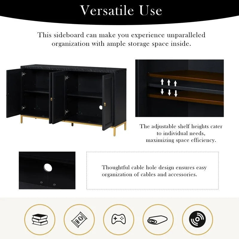 Modern Sideboard with Extra Large Storage Space with Metal Handles and Support Legs for Living Room and Dining Roo
