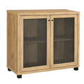 2 Doors Accent Cabinet with Metal Legs in Golden Oak and Black