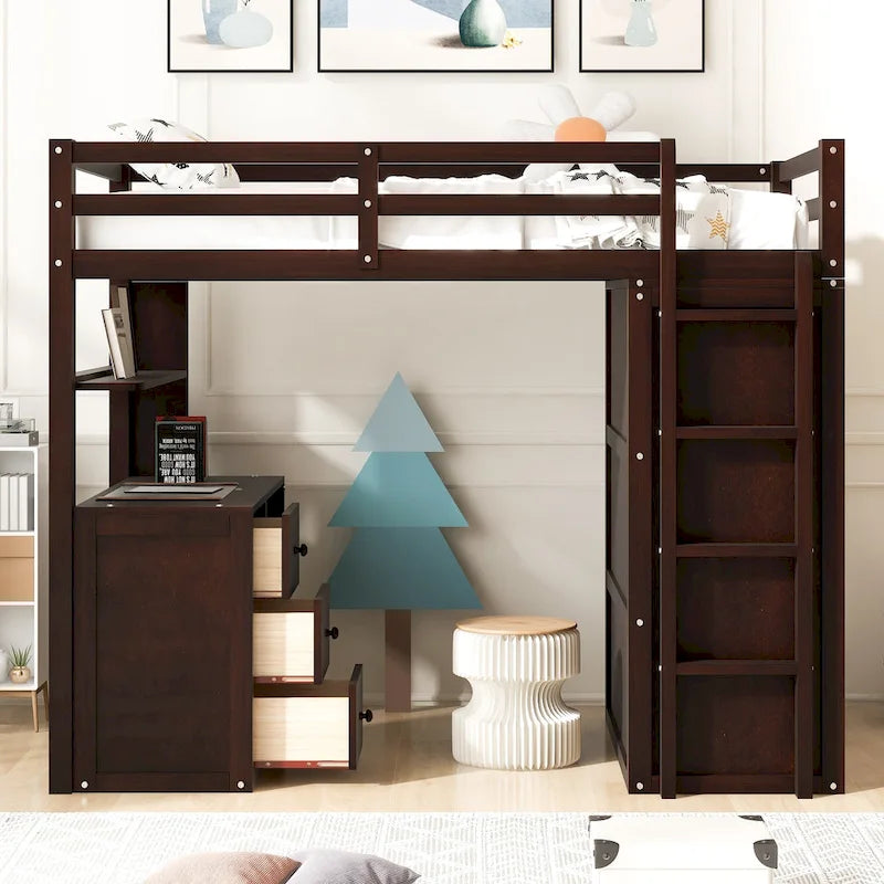 Loft Bed with Drawers, Desk and Wardrobe
