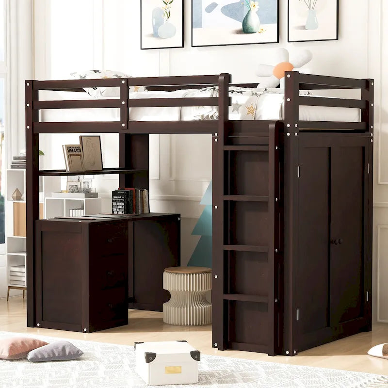 Loft Bed with Drawers, Desk and Wardrobe