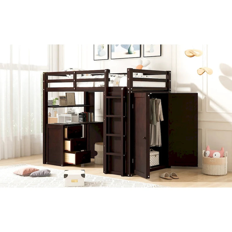 Loft Bed with Drawers, Desk and Wardrobe