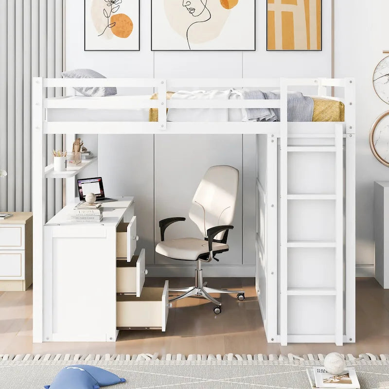 Loft Bed with Drawers, Desk and Wardrobe