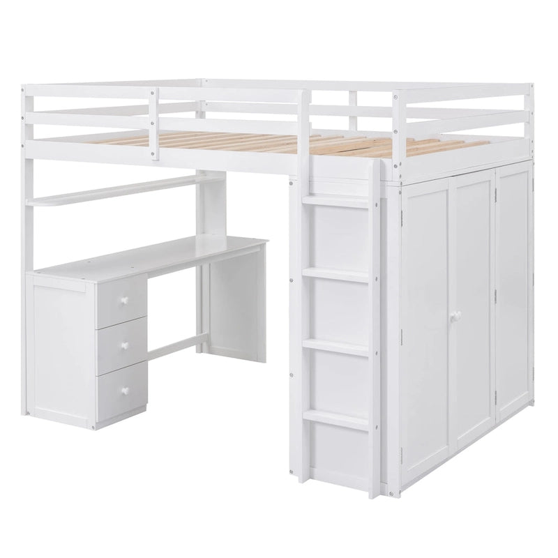 Loft Bed with Drawers, Desk and Wardrobe