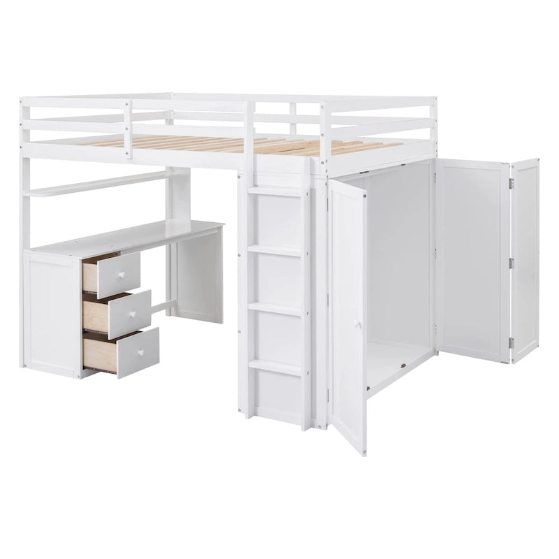 Loft Bed with Drawers, Desk and Wardrobe