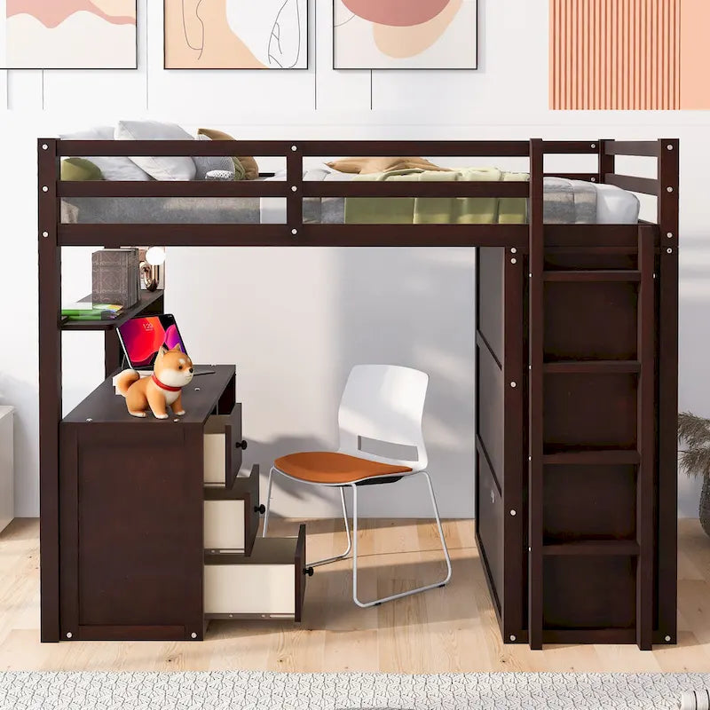 Loft Bed with Drawers, Desk and Wardrobe