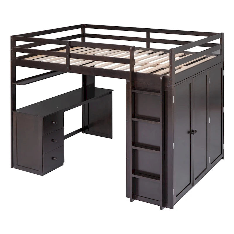 Loft Bed with Drawers, Desk and Wardrobe